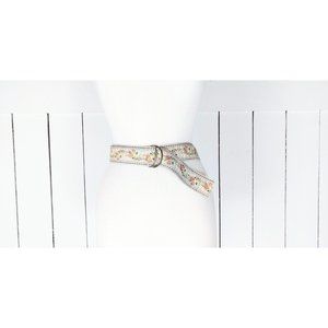Vintage ivory floral jacquard tapestry ribbon chord belt
